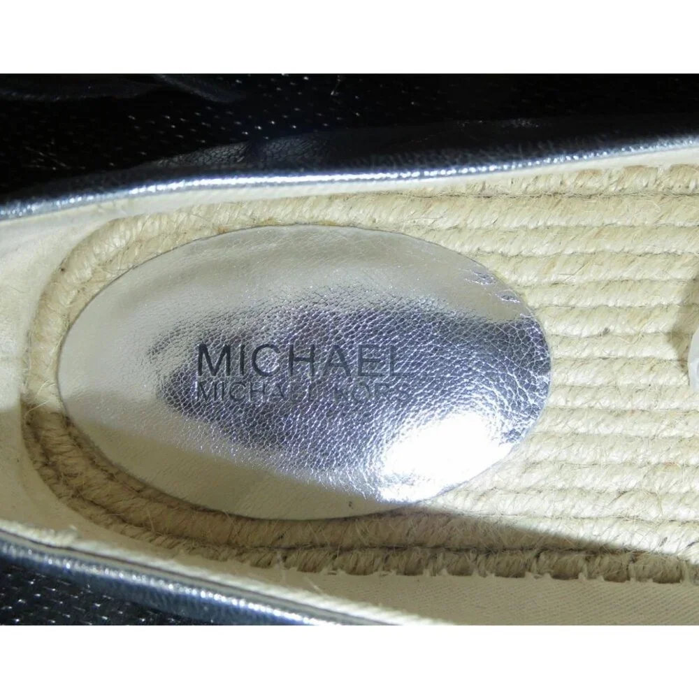 Michael Kors Lolita Silver Metallic Leather Pom Pom Espadrilles size 9.5 Slip On